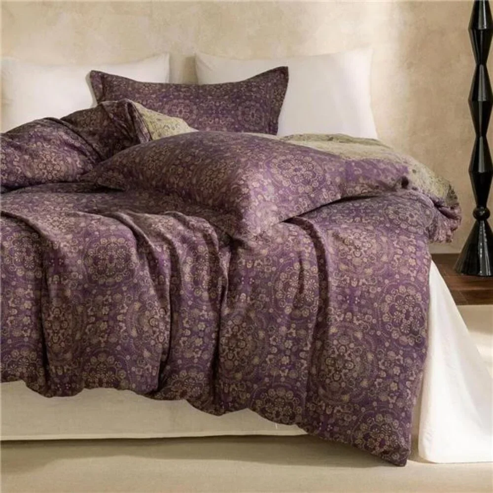 NEW Anthro Purple Muslin 100% Cotton Boho Queen King Bedding Duvet & Sham Case